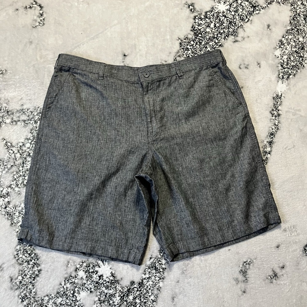 Marc Anthony Shorts‎ Mens Size 40 Black Cove Flat Front Chino Linen Blend